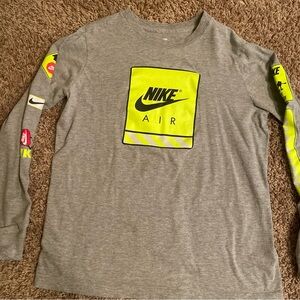 Nike Gray Long Sleeve Tee with Neon Yellow Air Logo